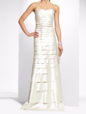 BCBGMaxAzria Ivory Strapless Tiered Satin Gown 2